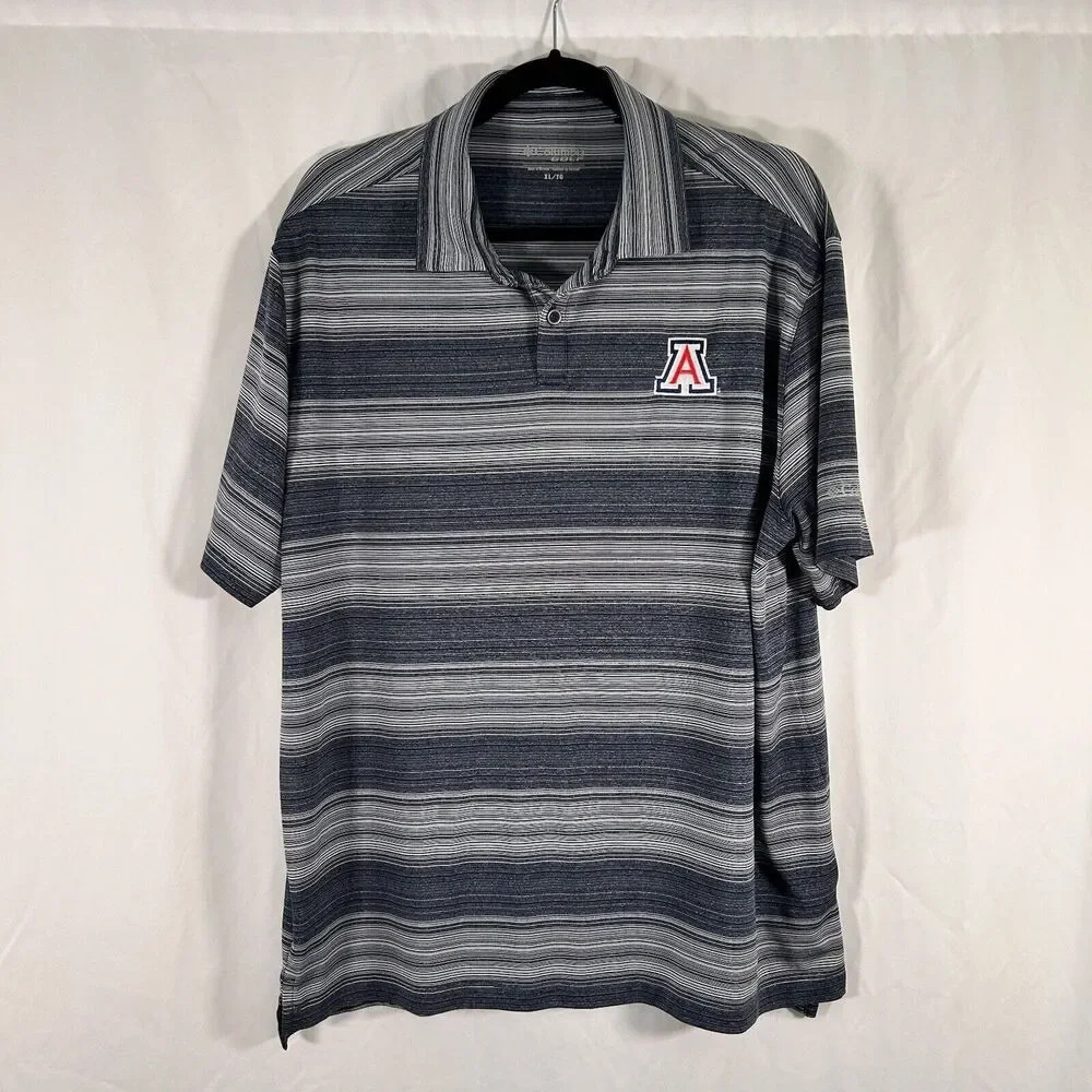 Arizona Wildcats Columbia Golf Polo Men's XL Blue Grey Striped Short Sleeve
